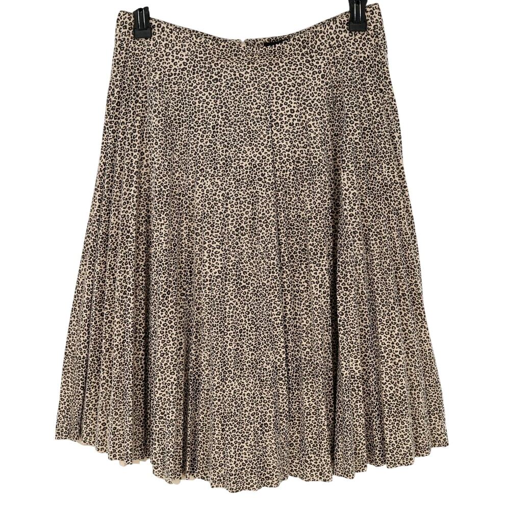 Ann Taylor Skirt Womens 10 Beige Pleated Animal Print Lined Back Zip Career